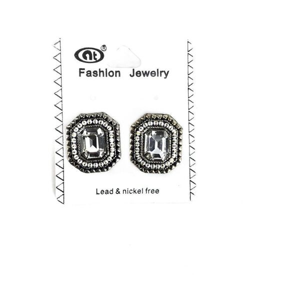 Earrings, Gold Toned, Clear Rhinestones, beading - Picture 1 of 5